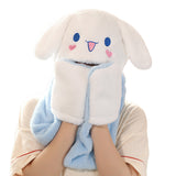 My Melody Hat Cartoon Autumn and Winter Hooded Scarf Gloves Female Cute Melody Fashionable Warm Scarf and Hat One  Kulomi