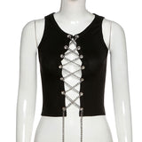 Music Festivals Rave Outfits Girls Tops Women's Spring Clothing round Neck Sleeveless Sexy Solid Color T-shirt