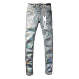 Purple Brand Jeans Coated Silver Paint Worn Jeans