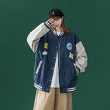 Blue Varsity Jacket Baseball Uniform Women's Spring and Autumn Retro Easy Matching Jacket Coat Top