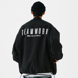 Beige Varsity Jacket Letter Printing Jacket Trench Coat Men Autumn Loose Lapels Overalls