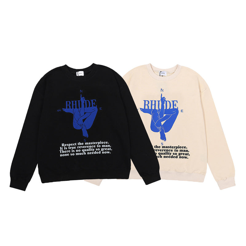 Rhude Hoodie Body Yoga Luo Yin Flower Disk Casual Men's and Women's round Neck Sweater