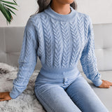 Preppy Aesthetic Sweater Autumn and Winter Solid Color Knitted Long Sleeve Crew Neck Sweater