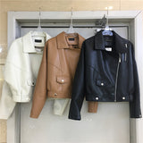 Women PU Leather Jacket Biker Motorcycle Coat Autumn Short PU Leather Coat for Women Loose Leather Jacket