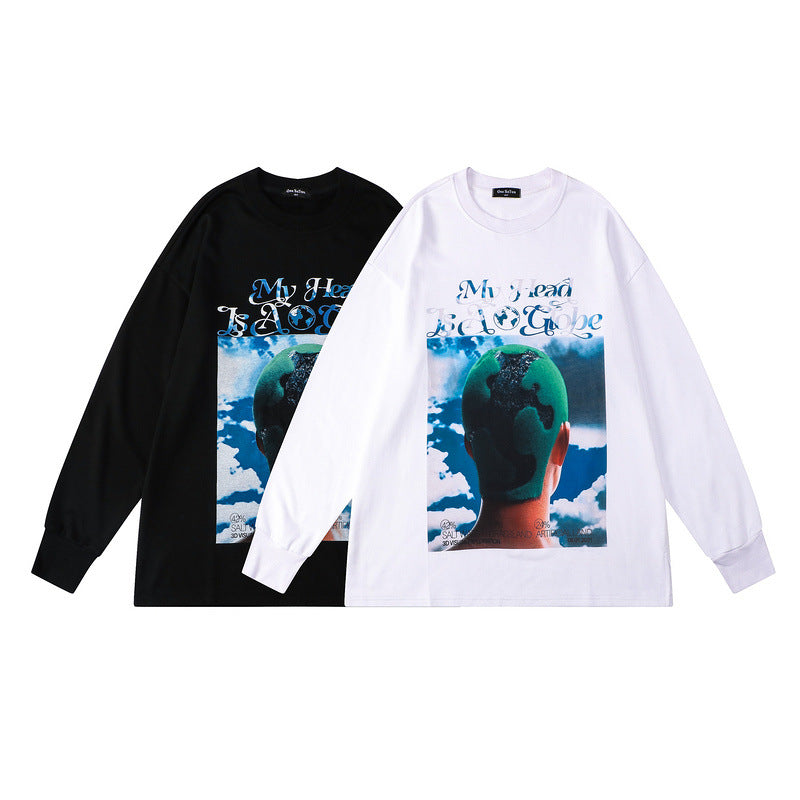 Mens Fall Outfits Vintage Printed Oversize Long Sleeve Bottoming Shirt Top T-shirt for Men