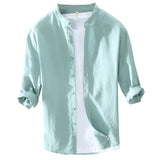 White Work Shirts Summer Stand Collar Solid Color White Youth Cotton and Linen Casual Loose Shirt