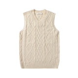 Men Sweater Vest Solid Color Sweater Vest Men's Loose V-neck Sleeveless Sweater BF Idle Style Waistcoat Vest