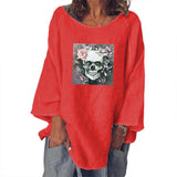Skull Dress Women's Skull Printed Loose Top Cotton and Linen T-shirt