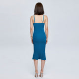 Women Spring Dress Summer Knitted Slim-Fit Suspender Dress V-neck Sexy Sheath Long Dress