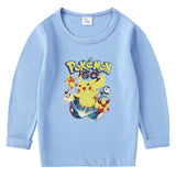 Children Pokemon Pikachu Hoodie Cotton T-shirt Crew Neck