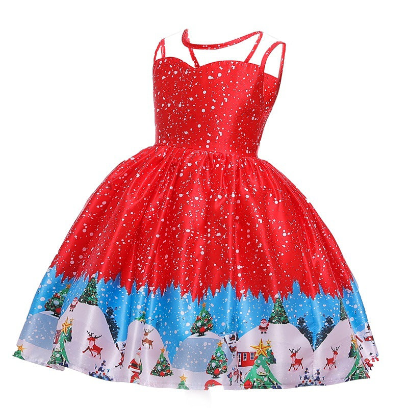Toddler Girls Sequin Gown Dress Halloween Christmas Girl's Gown Printed Princess Dress