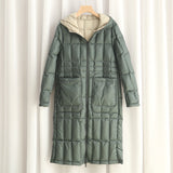 Women Winter Coats Puffer Jacket Down Coat Winter Positive and Negative Double-Sided Wear Thin Hood Warm White Duck Down