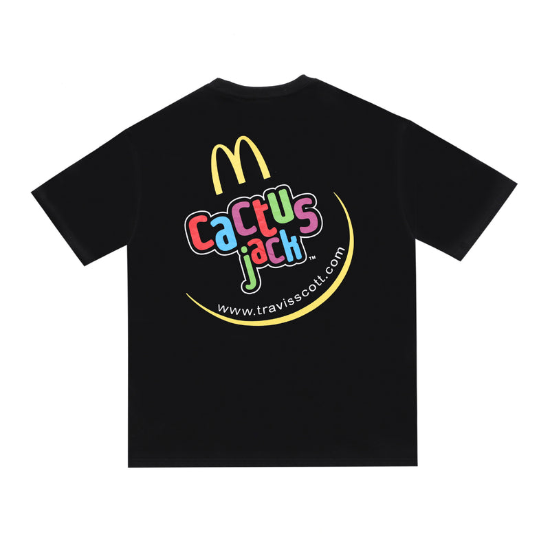 Cactus Jack McDonalds Shirt Travis Scott Cactus Jack Short Sleeve Smiley Face Loose-Fitting Casual T-shirt