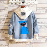 Comic Denim Jacket Men and Women Fashion Hooded Denim Jacket Spring and Autumn