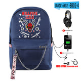 Stranger Things Hellfire Club Backpack Anime Peripheral Stranger Things Backpack Travel Bag USB Charging