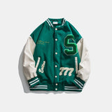 Green Varsity Jacket Autumn Baseball Uniform Men's and Women's Jacket Couple's Jacket