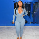 Fall Lapels Plaid Printed Long Sleeve Sexy Tight Trousers Jumpsuit Women