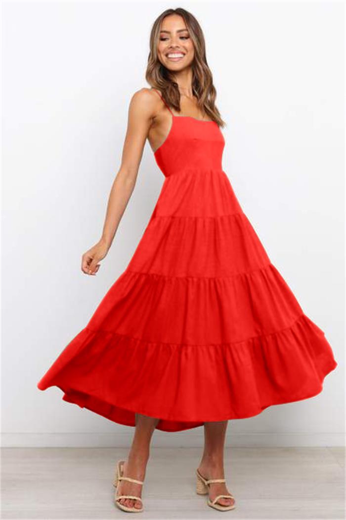 Gingham Dress Spring/Summer Sexy Strap Backless Lace-up Dress