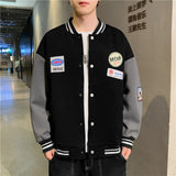 Yellow Varsity Jacket Color Matching Badge Sports Baseball Uniform Breasted Coat Sweatshirt Men's Spring and Autumn