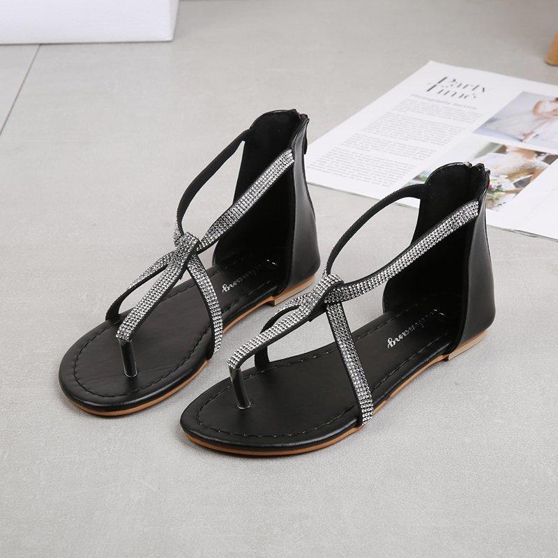 Women Open Toe Sandals Flats Plus Size Vacation Beach Shoes Flat Sandals