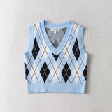 Women Fall Fall Four-Color Diamond Vest V-neck Cropped Small Top