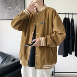 Corduroy Varsity Jacket Corduroy Baseball Uniform Coat Men's Spring and Autumn Embroidered Jacket Loose All-Matching Couple Top Clothes