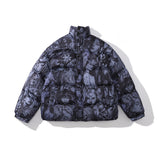 Mens Fall Outfits Cotton-Padded Coat Winter Leopard Print Color Matching Couple Bread Coat Cotton-Padded Casual Coat