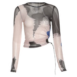 Music Festivals Rave Outfits Girls Tops Fall Women's Clothing Fashion round Neck Long Sleeve Sexy T-shirt