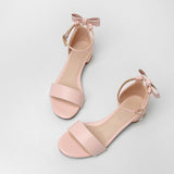 Flat Dress Sandals Summer Low Heel Round Toe Bowknot Buckle Sandals for Women