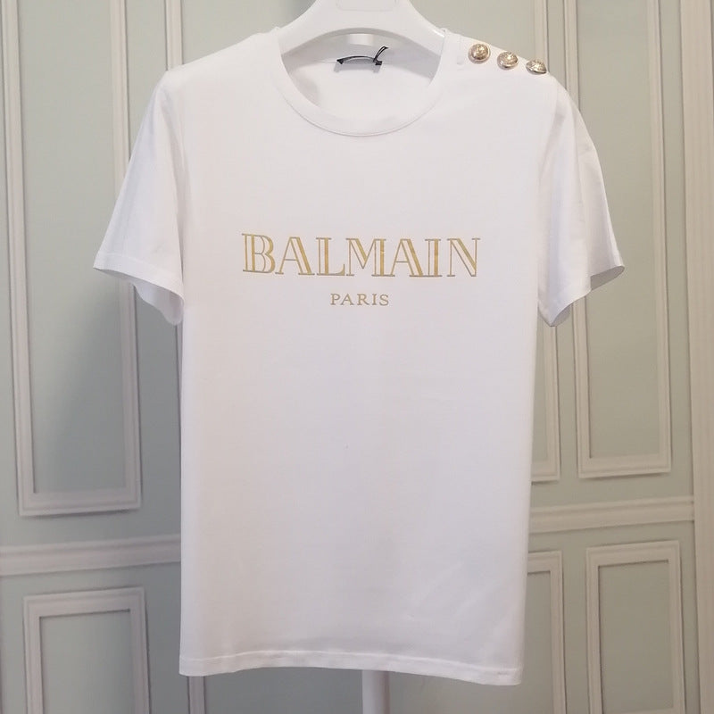 T Shirt Balmain T-shirt Short Sleeve Women's Clothing Cotton round Neck Letter Half Sleeve