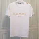 T Shirt Balmain T-shirt Short Sleeve Women's Clothing Cotton round Neck Letter Half Sleeve