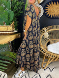 Skull Dress Printed Drop-Shoulder Sleeve Long Swing Dress