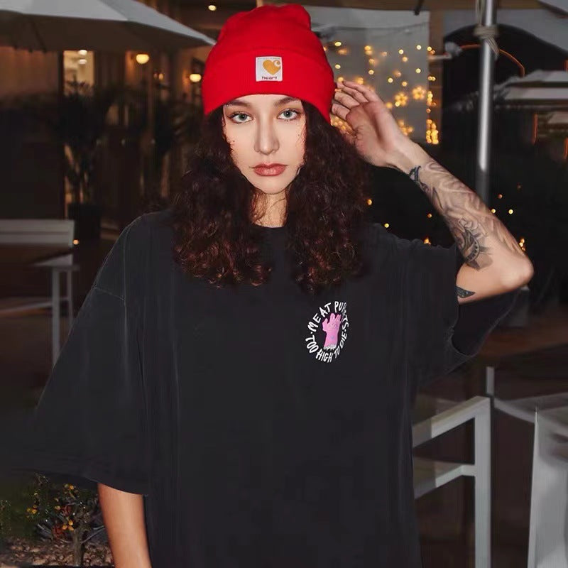 Gallery Dept T Shirts Retro Washed Distressed Cartoon Printed Loose Short Sleeve T-shirt for Men and Women