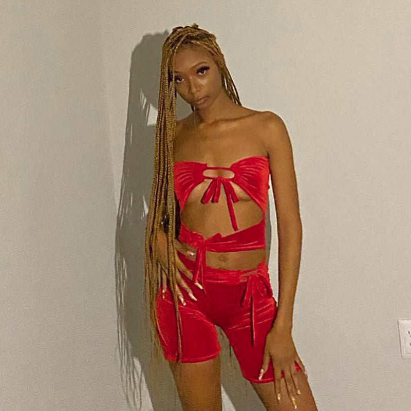 Stitching Solid Color Sleeveless Backless Lace-up Tied Slim Fit Shorts Jumpsuit