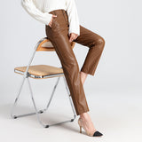 Brown Leather Pants Autumn and Winter Women's Leather Pants Pencil Pants High Waist Sheepskin Skinny Trousers