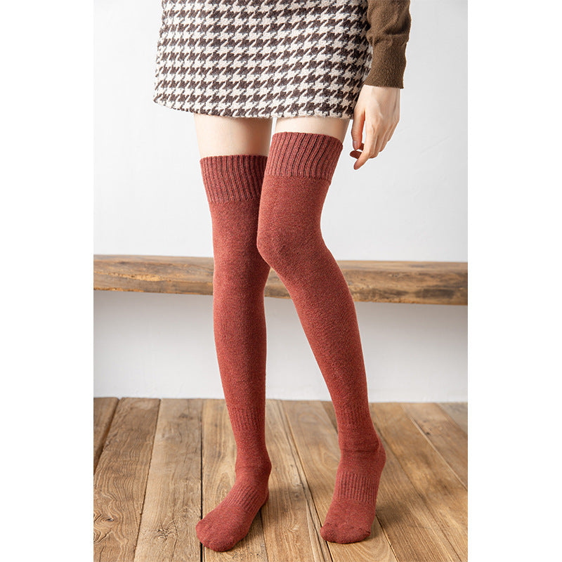 Winter Thick Knit Thigh High Socks Long Stockings Boot Autumn and Winter Fleece-Lined Thickened JK High-Top Hold-Ups