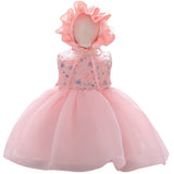 Summer Rompers Sequins Puffy Gauze Princess Dress with Hat