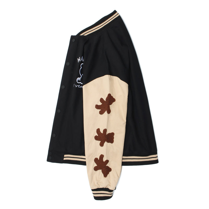 The Bears Varsity Jacket Cartoon Bear Embroidery Stitching Baseball Uniform Jacket Men's Loose Lapel Flight Jacket