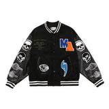 Green Varsity Jacket Madeextreme Fall/Winter Jacket Armband Skull Color Matching Street Retro Men's Baseball Uniform