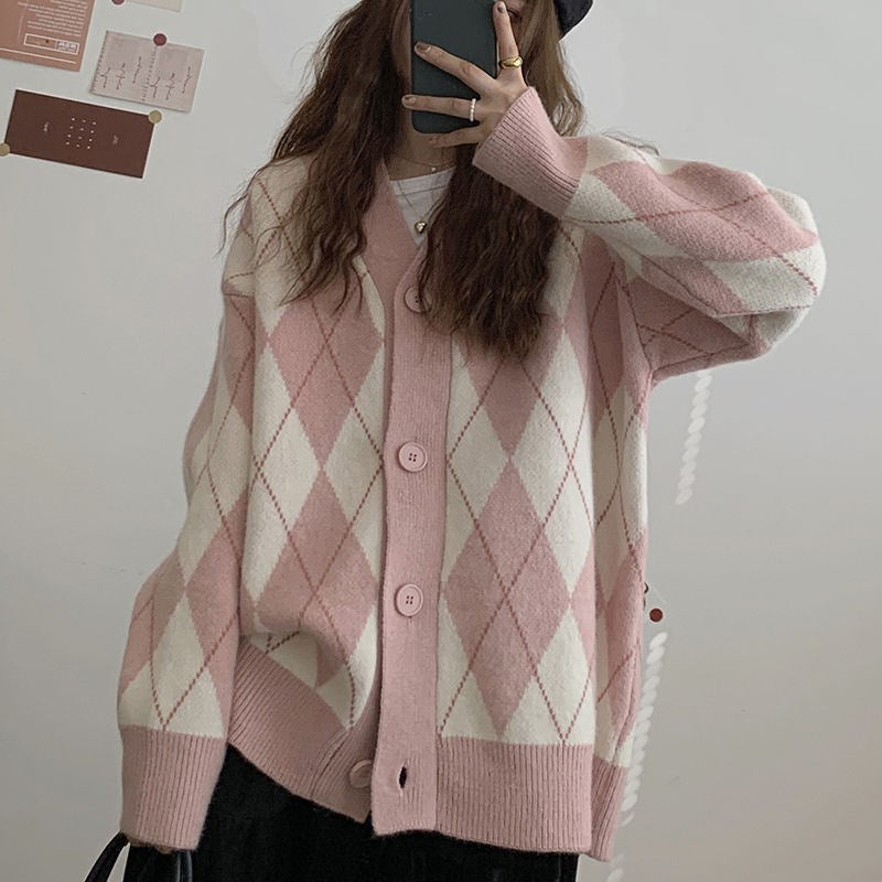 Preppy Aesthetic Sweater Sweater Women's Spring and Autumn Retro Baggy Coat Sweater