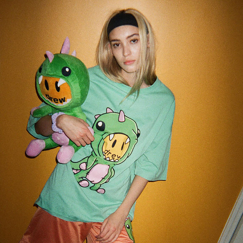 Drew House Cartoon Little Dinosaur Pattern Short Sleeve High Street Fashion Brand Couple Loose T-shirt Men