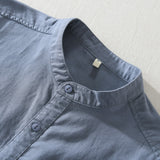 White Work Shirts Summer Stand Collar Solid Color White Youth Cotton and Linen Casual Loose Shirt
