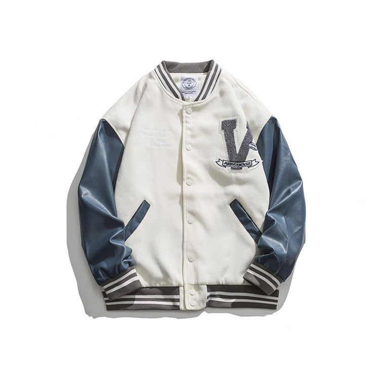 Varsity Jacket Vintage Men's Autumn Coat Campus Color Contrast Patchwork Baseball Collar Casual Jacket