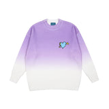 Mens Fall Outfits Gradient Heart Printing round Neck Pullover Knitted Sweater Men and Women