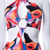 Spring Sleeveless Backless Sexy Bikini Printed Shorts Jumpsuit