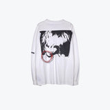 Mens Fall Outfits Dark Depressed Yabi Style Anime Portrait Printing Long Sleeve T-shirt Men and Women Loose