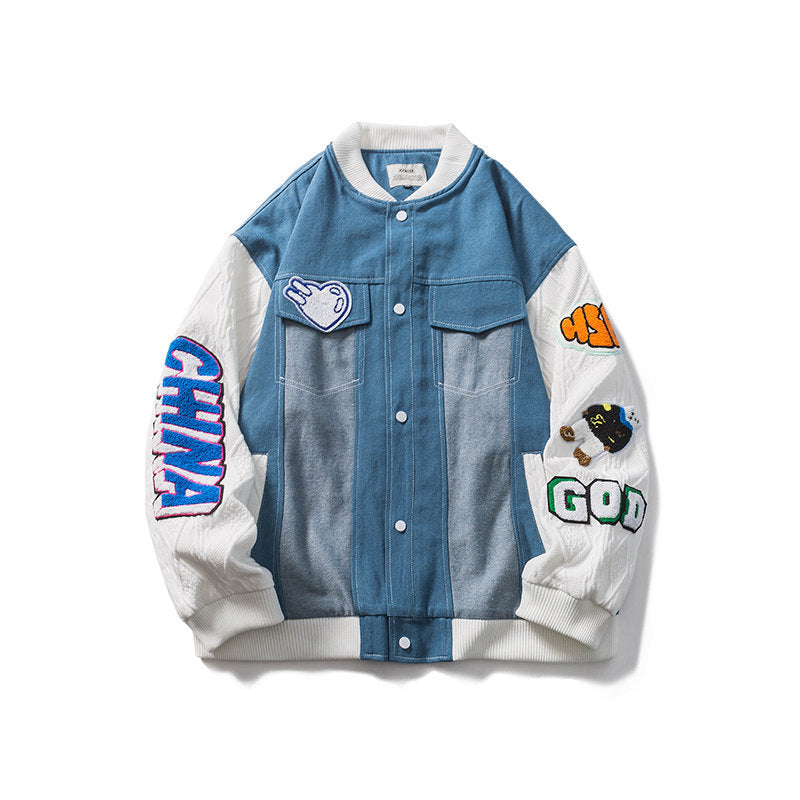 Baby Blue Varsity Jacket Spring Jacket Fashion Stitching Baseball Young Men's Jacket