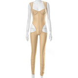 Summer Solid Color Stitching Sleeveless Sexy Tight Trousers Jumpsuit
