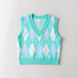 Women Fall Fall Four-Color Diamond Vest V-neck Cropped Small Top