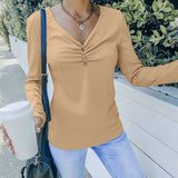 Women Fall Fall/Winter BM Style Solid Color Slimming Long-Sleeved T-shirt Women's Top